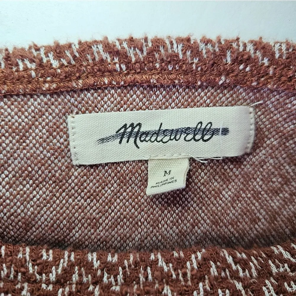 Madewell Jacquard Knit Square Neck Puff-Sleeve Cropped Textured Sweater Blouse M